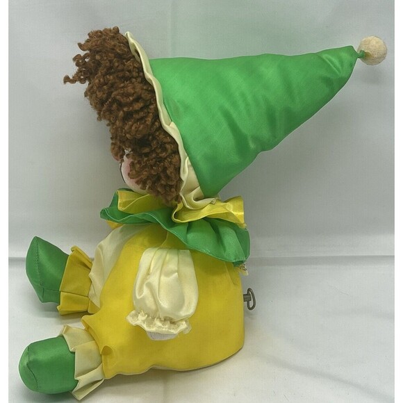 Vintage Faratak Inc Wind Up Musical Clown Doll Toy 1980s Green Yellow Works Rare - Picture 7 of 16